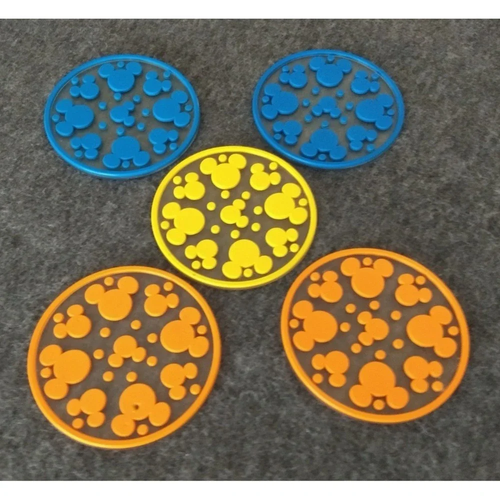 DISNEY Mickey Mouse Silicone Coasters Set/5 Mickey Ears Dots 3 Colors Stackable